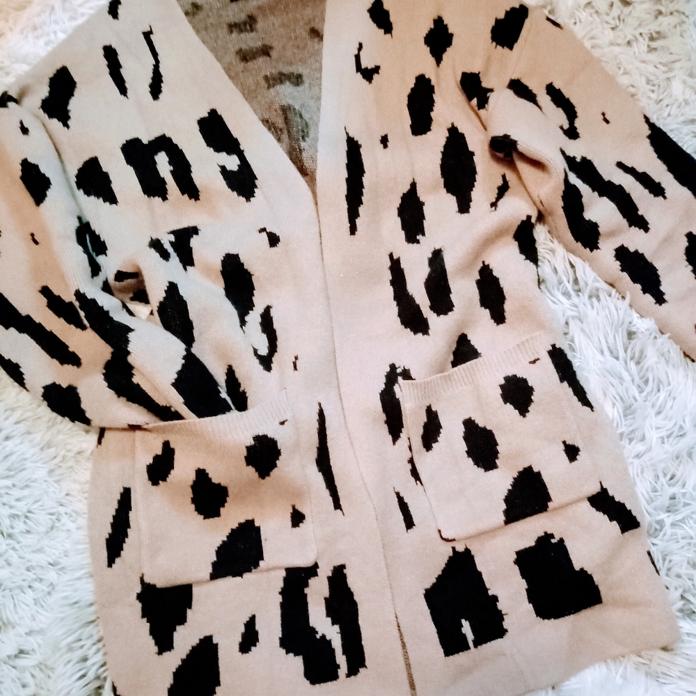 •Animal Print Tan & Blk Open Cardigan Sz M• - Picture 5 of 5
